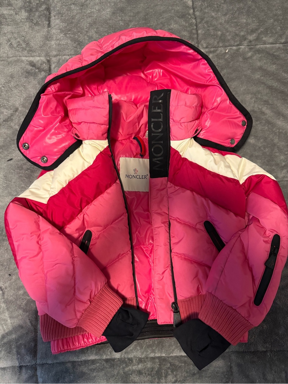 Moncler Kids Pink and Cream Colorblock Puffer Jacket